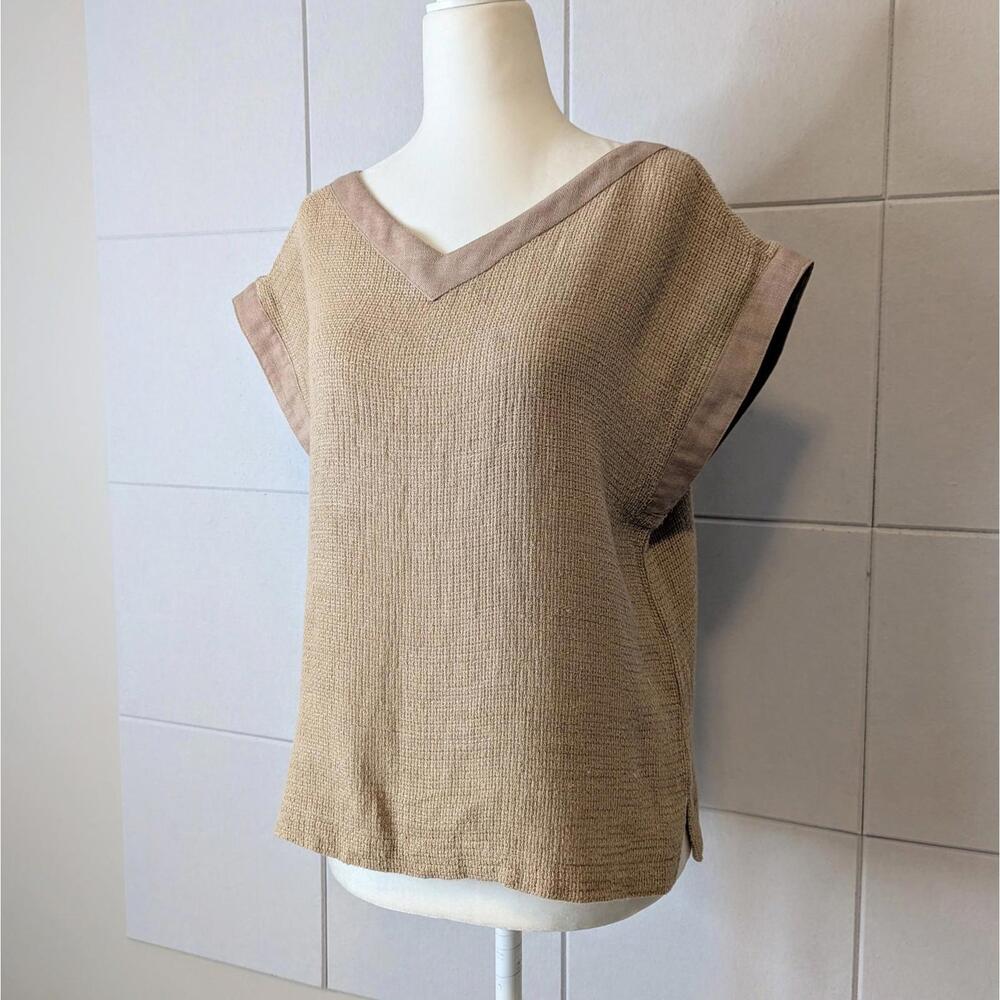 Vintage 70s union made natural boho earthy relaxed loose weave V neck top